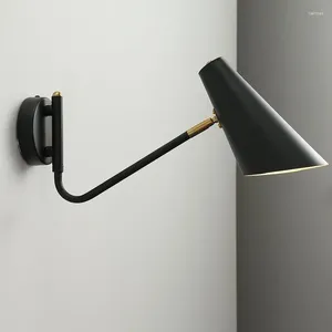 Lampada da parete da lettura Sconce nera Letto Dormitorio Arredamento intelligente Puleggia in legno antico coreano