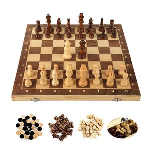 Chess Games 3 IN 1 Wooden International Set Board Checkers Puzzle Game Engaged Birthday Gift for Kids 231020