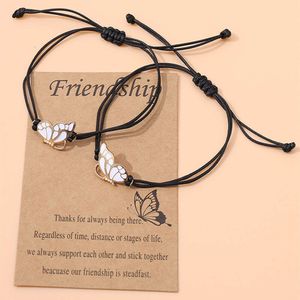 New Best Friends Butterfly Couple Bracelets With Card Friend Wax Rope Woven Friendship Bracelet 17-26cm Adjustable For Women Charms Vsco Girls Boho Gift Accessories