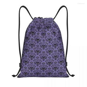 Sacos de compras Custom Haunted Mansion Drawstring Backpack Homens Mulheres Leve Ginásio Sports Sackpack Sacos para Viajar