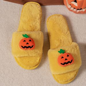 Halloweenowe kapcie z dyni miękkie pluszowe otwarte palce noszące pluszowe drag girl flip-flops designerski slajd buty plażowe rozmiar 36-41