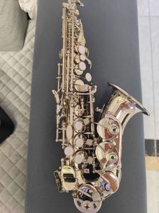 Silver Professional Bent Soprano Saxophone B Flat mässingsnycklar Silverpläterad professionell ton Saxosopran jazzinstrument 00