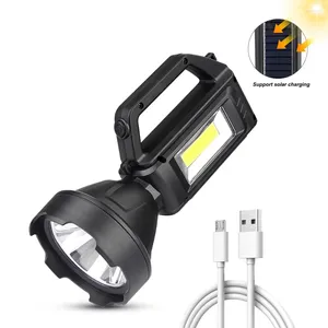 Belysning solladdning LED Portable Torch USB laddningsbar sökljus vattentätt spotlight fiske handljus arbete lykta