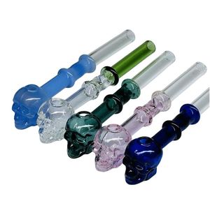 Pyrex 14cm Oil Burner Pipes Spoon Skull Glass Pipes Hand Pipe Glass Smoking Pipes Tobacco Dry Herb For Silicone Bong Glass Bubbler