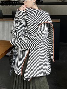 Kadın Yün Karışımları BZVW Siyah Beyaz Çizgili Yün Şal Ceket Kadın Sonbahar Kış Gevşek Moda Tasarımcısı Yün Katlı Kadın Trendi 25X3317 231020