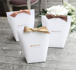 Obrigado Merci Wrap Gift Wedding Birthiday Party Favors Sacos Handmade Item Bag Doces Jóias Gravata Embalagem Dobrável Box7957277