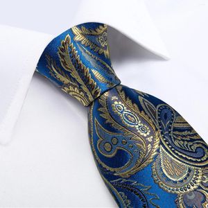 蝶ネクタイギフトメンタイblue Yellow Paisley Novelty Design Silk Wedding for Hanky Cufflink Set Dubulle Party Business Fashion