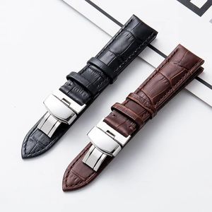 Titta på band Business Casual Black Brown äkta kalvskinnläder Watch Band Strap Butterfly Buckle Pattern Armband 18 20 22 24 MM 231020