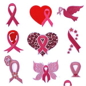 Notion Iron Ones Small Breast Cancer Awareness Pink Heart Sew On Embroidered Appliques Hine Embroidery Needlecraft Sewing Drop Deliv