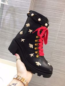 Women Boots Designer High Heels Ankel Boot Real Shoes Fashion Winter Fall Martin Cowboy Leather Quilted Lace-Up Winter Shoe Rubber 666