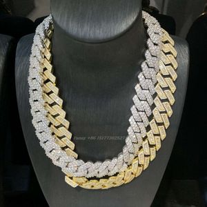 Gra Pass Tester Tester Silver Cuban Link Wide 2Rows 925 Solid Moissanite Diamond 8 mm-20 mm Biżuteria Zestaw Naszyjniki Hiphop