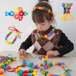 Party Games Crafts Beaded Diy Handmade Puzzle Wearing Beads Building Blocks EarlyEducation Geometry Shape Bracelet Toy 231021