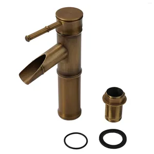 Rubinetti per lavandino del bagno Rubinetto per lavabo Anticorrosione Ottone antico Forma di bambù Marrone Antiruggine Montaggio su piattaforma e Acqua fredda