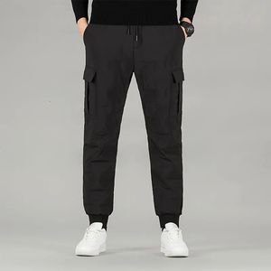 Men's Pants Winter Men Black White Duck Down Puffer Spandex Fabric Side Pockets Design Elastic Ankle Strap Puff Trouser Warm Pant 231020