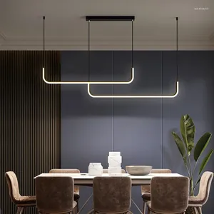 Pendant Lamps Modern Minimalist Led Line Chandelier Living Room Dining Kitchen Interior Black/golden Ceiling