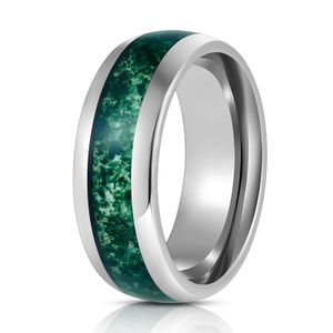 Pierścienie zespołowe męskie 8 mm moss agate tungsten Carbide Pierścienie na prezent urodzinowy w rocznicy ślubu 231021