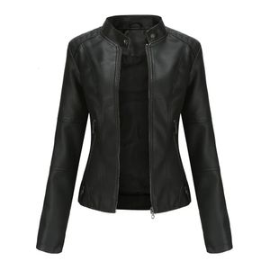 Mulheres jaqueta de couro falso mulheres outono primavera moto motociclista zíper vermelho preto casaco outerwear marrom xs roxo marinho 231021