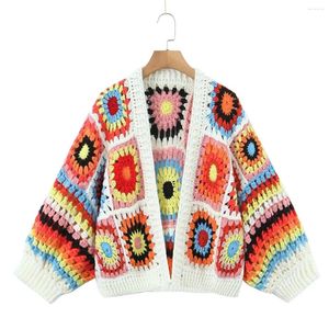 Women's Knits Women Granny Square Crochet Cute Pattern Cardigan Flower Designer Knit Open Duster For