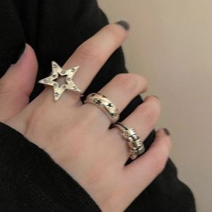 Anelli a fascia Vintage Gothic Pentagram Star Metallo aperto per donna Uomo Gioielli moda Punk Argento Colore Anello regolabile Anelli 231021