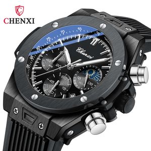 Chenxi 939 New Rivet Cool Multi-Functional Men 's Moon Phase Timing Calendar Silicone Band Quartz Watch Men