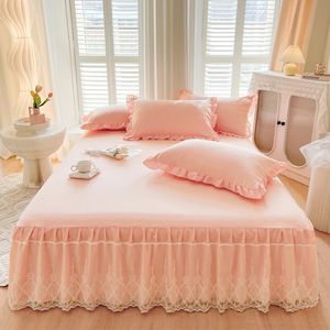 Yatak etek lüks dantel yatak örtüsü kraliçe beden yatak sayfası etek düz renk düz yatak etekler için doubel yatak yastık kılıfı gerekir sipariş 231021