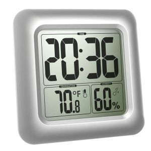 BALDR Fashion Waterproof Dowch Time Titta på digitalt badrum kök väggklocka silver stor temperatur och fuktighet display