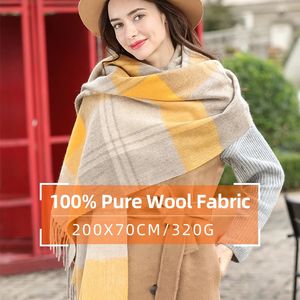 Scarves 100% Wool Scarf Women Thicken Cashmere Winter Scars Shawls Plaid Wool Echarpe Pashmina Neck Warm Scarves Foulard Femme 231021