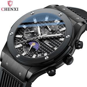 Chenxi New Sport Chronograph Mens Watches Top Brand Silicone Strap Business Quartz防水ビッグダイヤルリストウォッチ男性