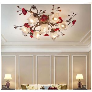 Ceiling Lights Led Art Chandelier Pendant Lamp Light European-style Floral Roses Decora Candle Glass Shades D95cm H28cm Decoration