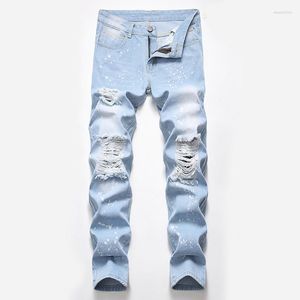 Mäns jeans män män hiphop ljus färg stretchy hål rakt löst denim byxor avslappnad mode gatorna hög kvalitet