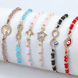 Colorful Crystal Beaded Boho Braid Bracelet Fatima Hand Eye Elephant Demon Bling Diamond Bracelets And Bangle Set For Girls VSCO Friendship Jewelry Wholesale