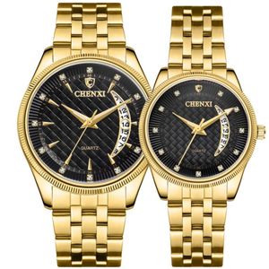 Chenxi Hot Fashion Creative Women Men Quartz Watch Golden Lovers 'armbandsurklockmärke Watches Relojes Hombre