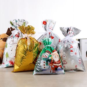 Julpresentpåsar Santa Claus Wrapping Påsar Merry Decorations For New Year Packaging Pouches Plastic Rope Wrap Pouch X-Mas Festival Candy Sugar Snack