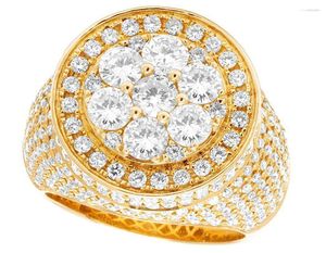 Cluster Rings Men's 14k Yellow Gold Lab Grown Diamond CVD HPht Round 3D Pinky Ring 6 1/2 CT 20mm