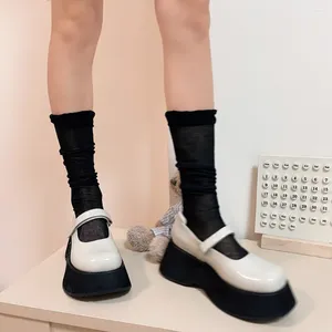 Mulheres meias oco para fora joelhos meias escola meninas babados preto branco longo jk estilos japoneses respirável atacado