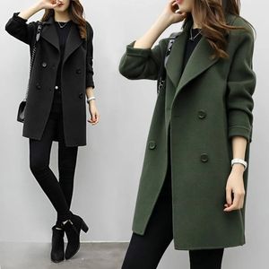 Cappotto da donna in lana con temperamento autunnale e invernale in misto lana, vestibilità slim, lunghezza media 231021