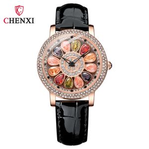 Fashion Chenxi Top Brand 5809 يأتي Dawn Time ويتحول إلى هدية نسائية دوار الاتصال الهاتفي الذهب Rose Gold inlaid Diamond Trend Watches Quartz