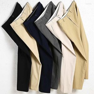 Men's Pants Men's Black Casual Men Straight Leg Men's Summer Cotton Khaki High Waisted Trouser Dress Business Vintage Lightweight