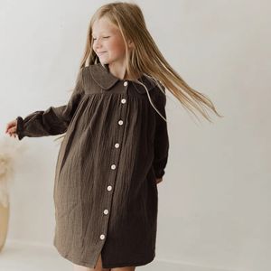 Abiti da ragazza Mori Abito vintage per ragazze Colletto per bambole Abito a maniche lunghe a trapezio Stile nordico Autunno Abiti da principessa in crêpe di cotone per bambini 231021