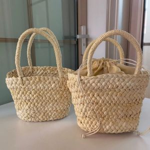 Handväskor Kids Mini Straw Tote Handväska Söt strängplånbok för flickor myntpåse Kawaii Toddler Rattan Beach Handväskor 231021