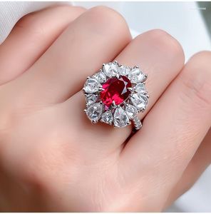 Cluster Rings 2023 S925 Pure Ring Luxury Retro Set 8 10 Fat Square Ruby Trend
