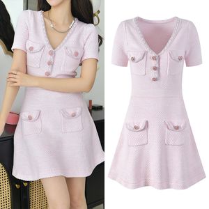 Self-portrait V-neck A Line Pink Short Pleated Dres