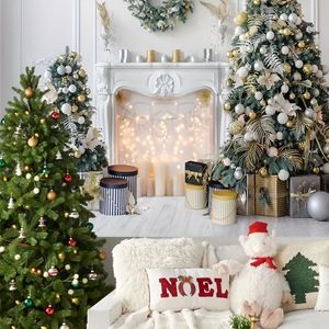 1 Stück, weihnachtlicher weißer Kamin-Geschenk-Weihnachtsbaum-Fotografie-Hintergrund, Vinyl für den Innenbereich, Wohnzimmer, Winter, Weihnachten, Party, Dekoration, Zubehör, 2,1 x 1,5 m/2,4 x 1,8 m