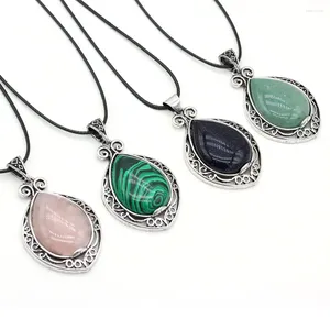 Pingente colares pedra natural quartzo lágrima forma rosa verde aventurina azul areia mulheres pulseira de couro colar jóias