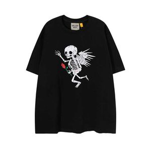 Herren-Designer-Galerien-T-Shirt von DeptsAmerican Luxurys Clothing, Stylist-Modemarke mit Totenkopf-Rose-Aufdruck, kurzärmlig für Männer und Frauen, die High-Street-Hälfte lieben