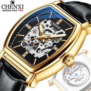 Chenxi 8815B Fully Automatic Mechanical Watch Mens Leather Hollow Out Night Glow Waterproof Business Watches Relogio Masculino