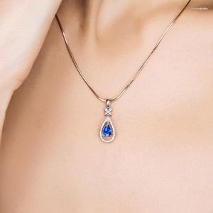 Medalhões Natural Safira S925 Colar de Prata Esterlina Pingente Fine Pierscionki Azul Topázio Gota de Água Jóias Gemstone Naszyjnik Joyas