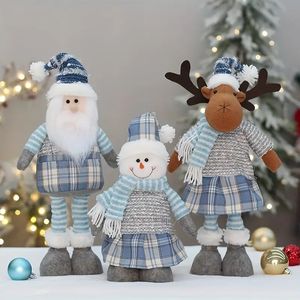 1PC Telescopic Leg Christmas Doll Ornaments, Santa Claus Snowman Deer Christmas Tree Under Decorative Props Tree kjolen dekorerad med plyschleksaker