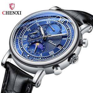 2023 CHENXI Mode Herren Quarzuhr Business Kalender Mondphase Chronograph Uhren für Männer Armbanduhren Wasserdicht