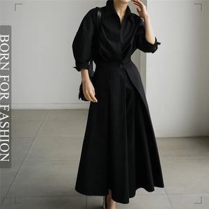 Abiti sexy urbani da ufficio da donna autunno abito camicia slim elegante manica lunga bavero collo maxi abito donna tinta unita abiti casual femme vestaglia 231021